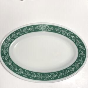 Vintage Pyrex Anchor Hocking Fire King Laurel Leaf Green Oval Plate